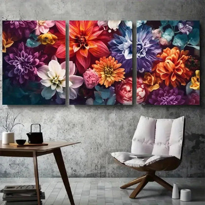 3pcs Abstract Colorful Dahlia Bouquet Wall Art Set Canvas Framed 40x60cm - High Quality Print 100% Australian Made Wall Canvas Ready to Hang - Bella Home Decor