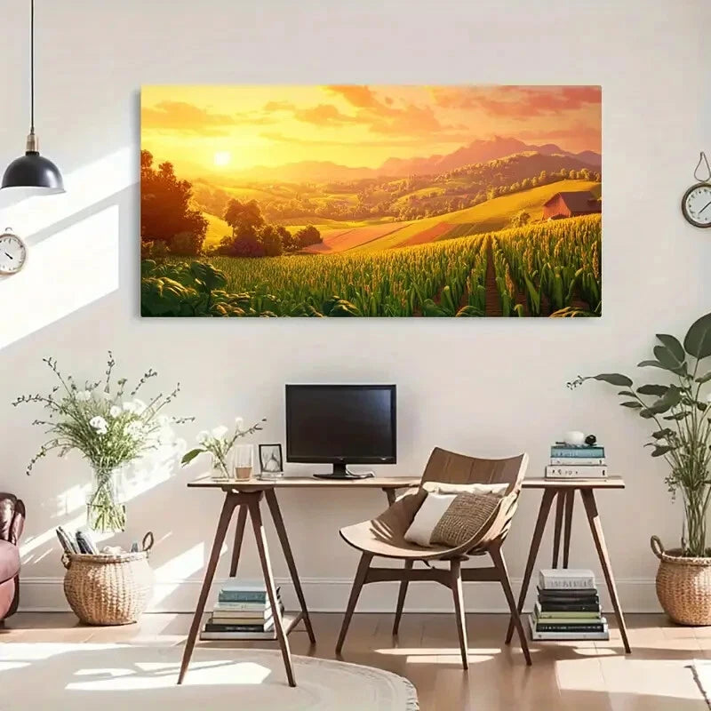 Rolling Hills Golden Light Wall Art Canvas Office Home Room Framed 120x60cm - Bella Home Decor