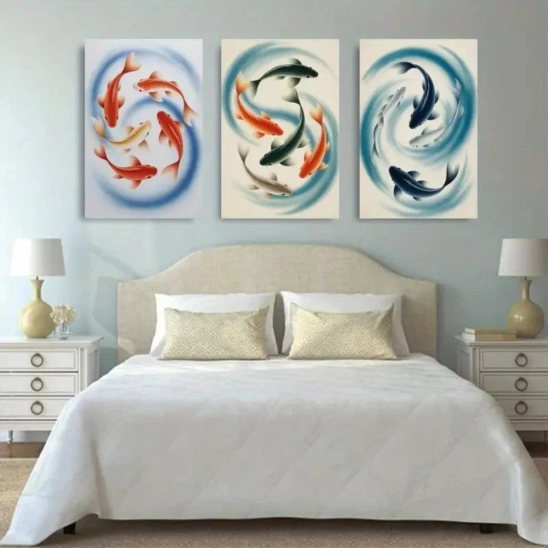 3pcs  Koi Fish, Watercolor Canvas  Wall Art Set Canvas Framed 50x70cm - High Quality Print 100% Australian Made Wall Canvas Ready to Hang - Bella Home Decor