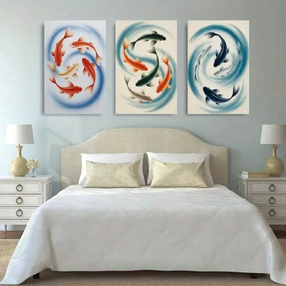 3pcs  Koi Fish, Watercolor Canvas  Wall Art Set Canvas Framed 50x70cm - High Quality Print 100% Australian Made Wall Canvas Ready to Hang - Bella Home Decor