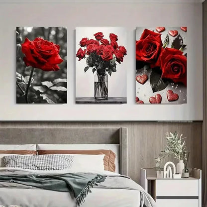 3pcs Red Rose Black and White and Full Color Wall Art Canvas Unframed - High Quality Print 100% Australian Made Wall Canvas