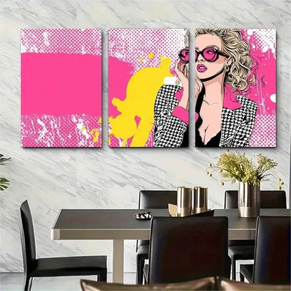 3pcs Vintage Pink Preppy Retro Girl Perfect Wall Art Set Canvas Framed 50x70cm - High Quality Print 100% Australian Made Wall Canvas Ready to Hang
