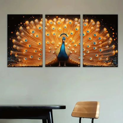 3pcs Peacock Displaying Its Plumage Wall Art Set Canvas Unframed - High Quality Print 100% Australian Made Wall Canvas - Bella Home Decor
