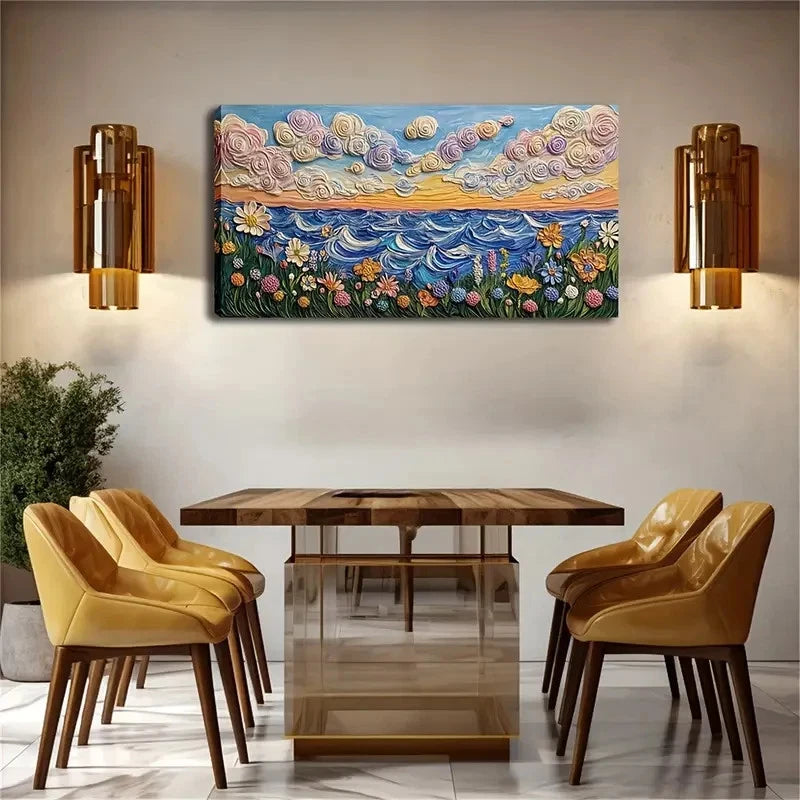 Sky And Flowers Suitable Wall Art Canvas Office Home Room Framed 120x60cm