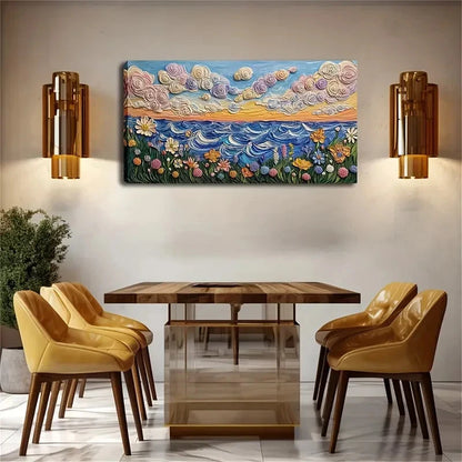Sky And Flowers Suitable Wall Art Canvas Office Home Room Framed 120x60cm