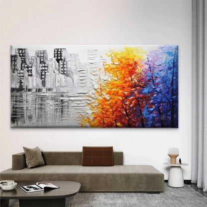 Abstract Cityscape & Autumn Wall Art Canvas Office Home Room Framed 120x60cm