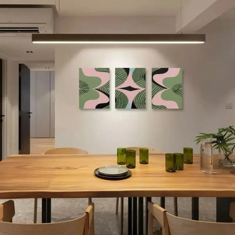 3pcs Pink Green Black & Blue Geometric Patterns Metal Print Ready to Hang Art - Bella Home Decor