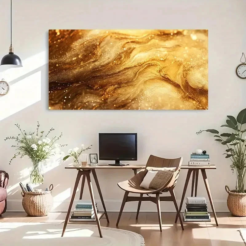 Farmhouse Golden Swirl Abstract Wall Art Canvas Office Home Room Framed 120x60cm - Bella Home Decor