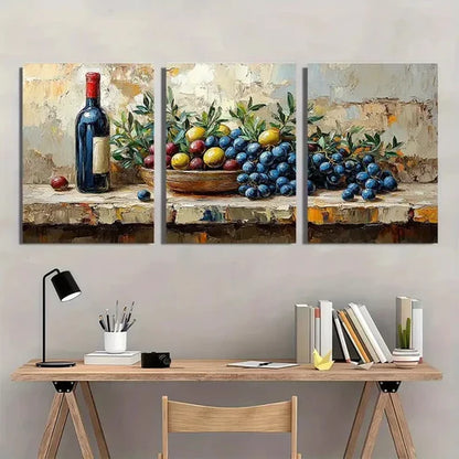 3pcs Kitchen Still Life Impasto Olives Wall Art Set Canvas Unframed - High Quality Print 100% Australian Made Wall Canvas