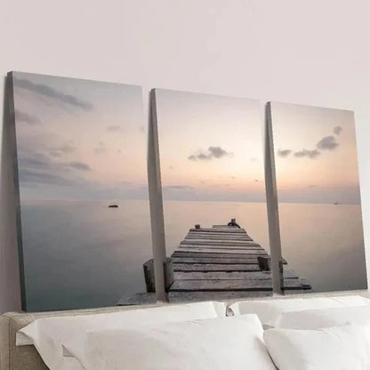 3pcs Neutral Coastal Sea View Scenery Wall Art Set Canvas Unframed - High Quality Print 100% Australian Made Wall Canvas
