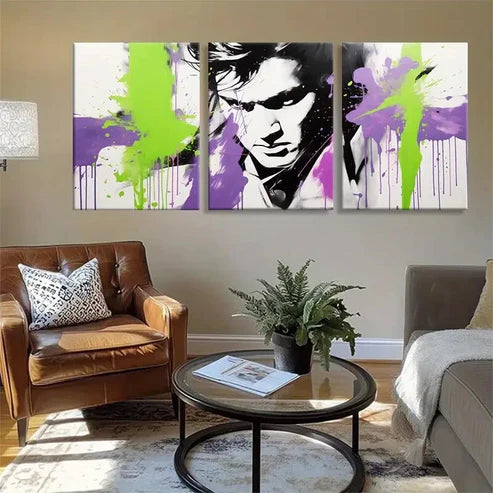 3pcs Purple and Green Paint Splashes Perfect Wall Art Set Canvas Unframed - High Quality Print 100% Australian Made Wall Canvas