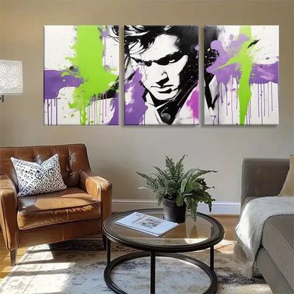 3pcs Purple and Green Paint Splashes Perfect Wall Art Set Canvas Unframed - High Quality Print 100% Australian Made Wall Canvas