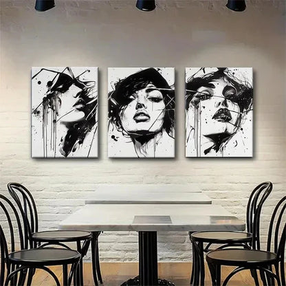 3pcs White Black Abstract Woman Stylish Perfect Wall Art Canvas Unframed - High Quality Print 100% Australian Made Wall Canvas