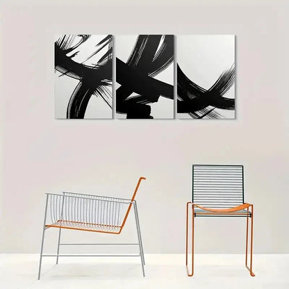 3pcs Abstract Black and White Brushstroke Metal Print Ready to Hang Art - Bella Home Decor