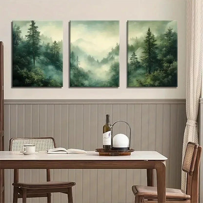 3pcs Misty Green Forest  Lush Greenery Perfect Wall Art Set Canvas Framed 50x70cm - High Quality Print 100% Australian Made Wall Canvas Ready to Hang