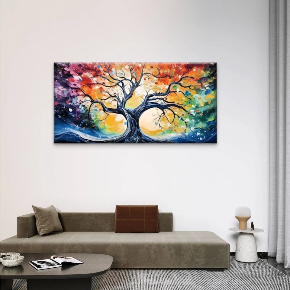 Vibrant Abstract Tree Colorful Wall Art Canvas Office Home Room Framed 120x60cm