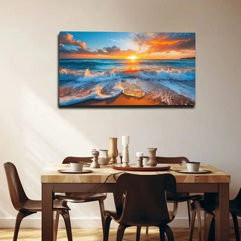 Painting Of A Sunny Seaside Wall Art Canvas Office Home Room Framed 120x60cm