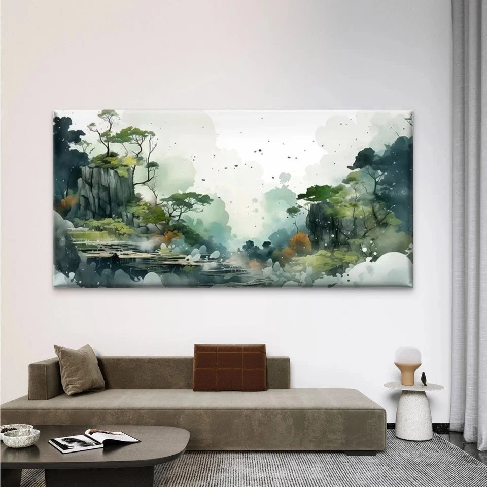 Misty Mountain Forest Wall Art Canvas Office Home Room Framed 120x60cm
