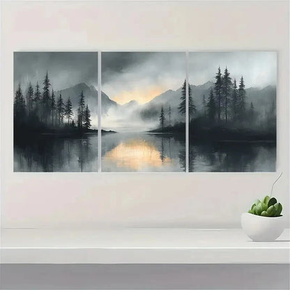 3pcs Gray Watercolor Abstract Landscape Metal Print Ready to Hang Art - Bella Home Decor