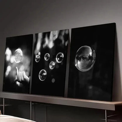 3pcs Abstract Bubble Art Black and White Wall Art Set Canvas Unframed - High Quality Print 100% Australian Made Wall Canvas - Bella Home Decor