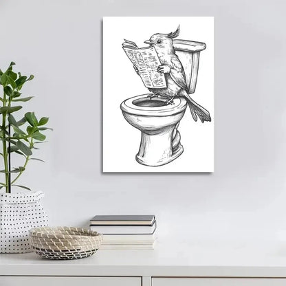 Hand Drawn Bird Reading Newspaper Painting 40x60cm Metal Print Ready to Hang - Bella Home Decor