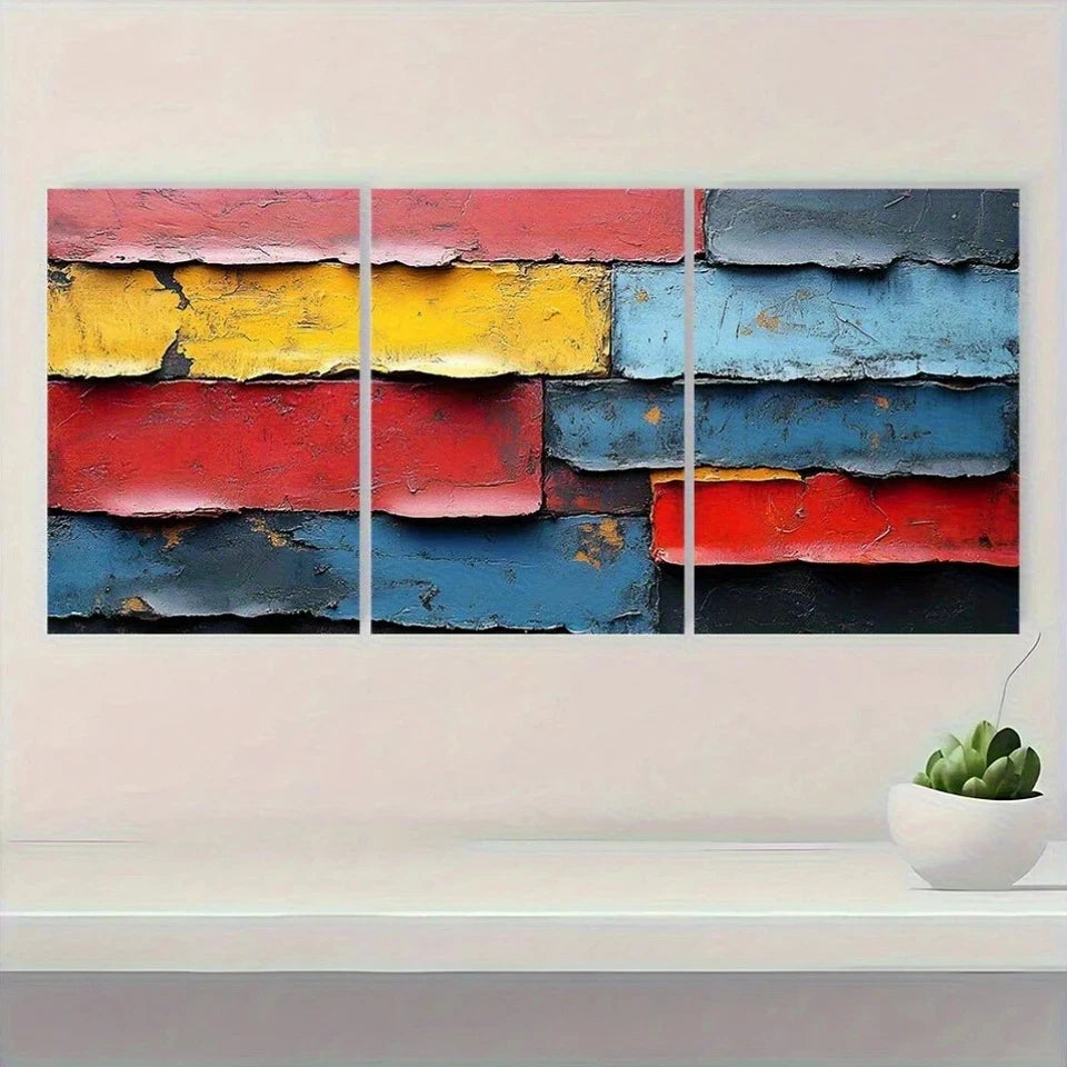 3pcs Rustic Venetian Textured Art Metal Print Ready to Hang Art - Bella Home Decor