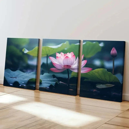 3pcs Serene for Lotus Flower & Water Lilies Wall Art Set Canvas Framed 50x70cm - High Quality Print 100% Australian Made Wall Canvas Ready to Hang
