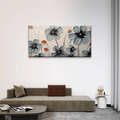 Gray Flowers Abstract White Wall Art Canvas Office Home Room Framed 120x60cm