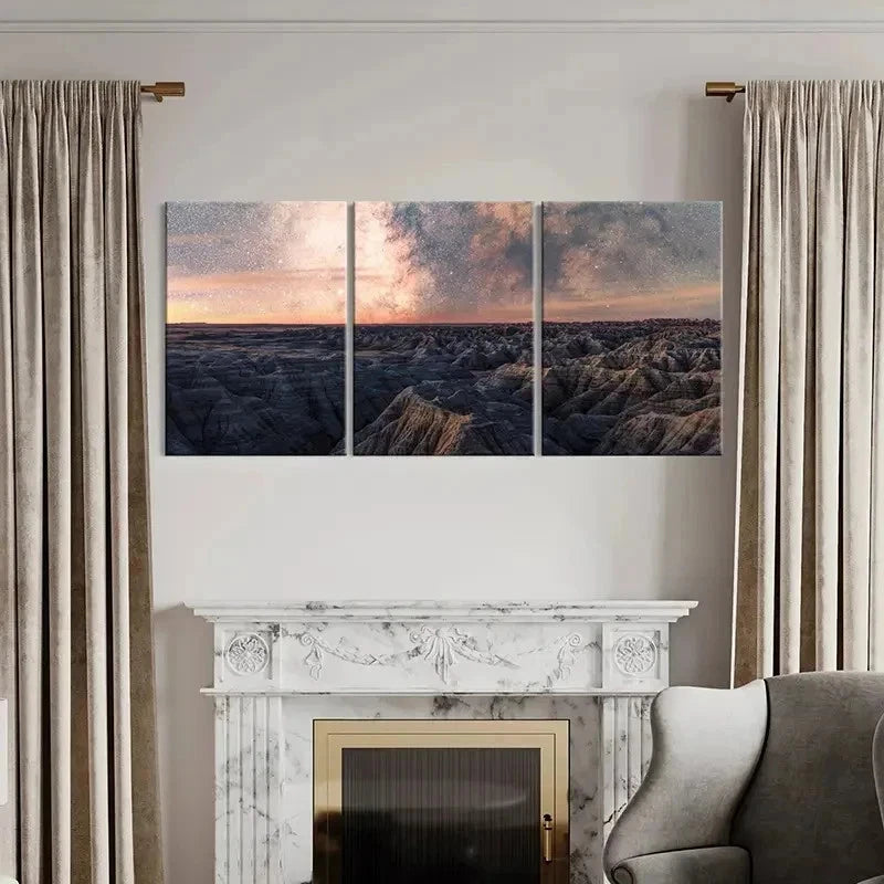 3pcs Cosmic Landscape Art Starry Sky & Planet Wall Art Set Canvas Framed 60x90cm - High Quality Print 100% Australian Made Wall Canvas Ready to Hang - Bella Home Decor