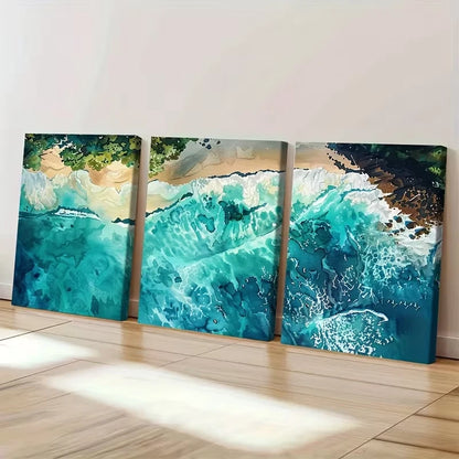 3pcs Tranquil Beach with Turquoise Waters Wall Art Set Canvas Framed 50x70cm - High Quality Print 100% Australian Made Wall Canvas Ready to Hang - Bella Home Decor