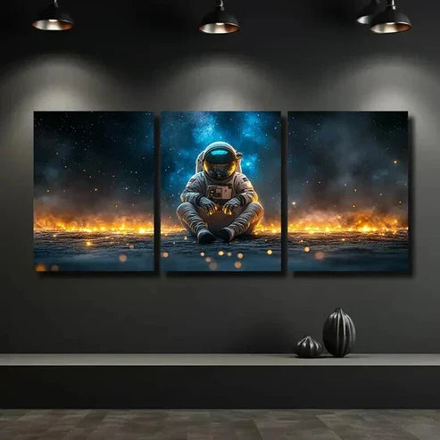 3pcs Astronaut Sitting On The Ground with Stars Wall Art Canvas Unframed – High Quality Print 100% Australian Made Wall Canvas - Bella Home Decor