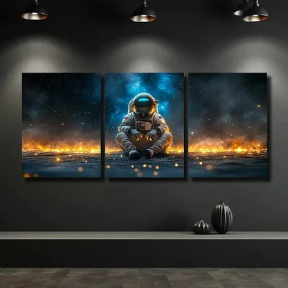3pcs Astronaut Sitting On The Ground with Stars Wall Art Canvas Unframed – High Quality Print 100% Australian Made Wall Canvas - Bella Home Decor