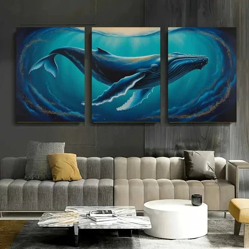 3pcs Blue Whale Canvas Wall Art Canvas Unframed - High Quality Print 100% Australian Made Wall Canvas - Bella Home Decor