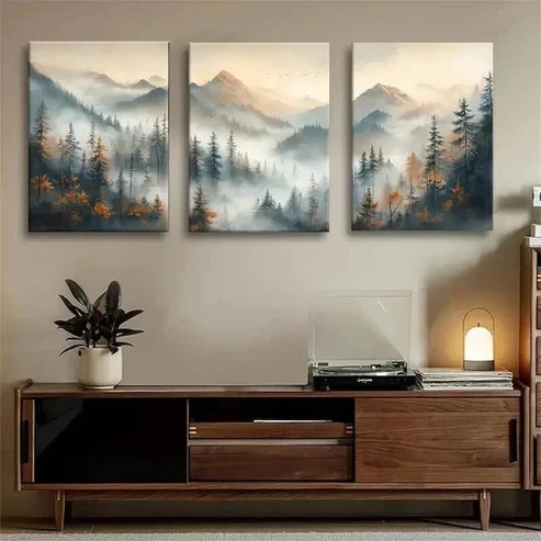 3pcs Misty Mountain Forest Tranquil Perfect Wall Art Canvas Unframed – High Quality Print 100% Australian Made Wall Canvas