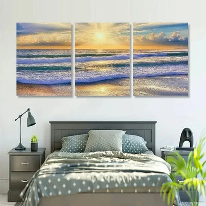 3pcs Modern Sunset Beach Wall Art Set Canvas Unframed - High Quality Print 100% Australian Made Wall Canvas