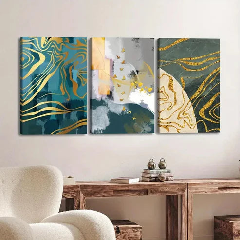3pcs Modern Nordic Style Abstract Geometry Gold Wall Art Set Canvas Unframed - High Quality Print 100% Australian Made Wall Canvas