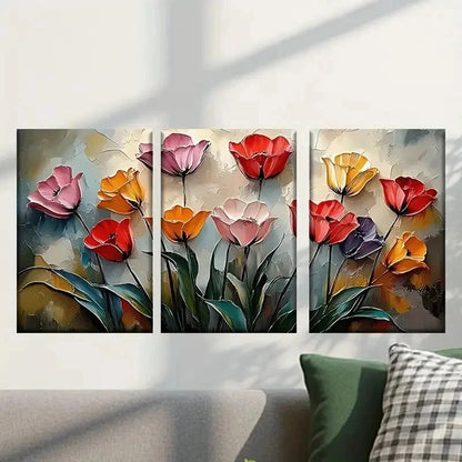 3pcs Colorful Tulip Flowers Painting Wall Art Set Canvas Framed 50x70cm - High Quality Print 100% Australian Made Wall Canvas Ready to Hang - Bella Home Decor