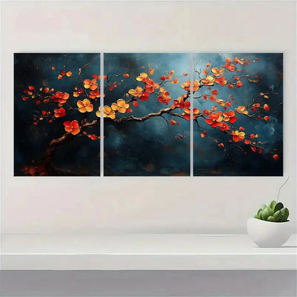 3pcs  Golden Plum Blossom Tree  DG   Wall  Art Set Canvas Framed 60x90cm - High Quality Print 100% Australian Made Wall Canvas Ready to Hang - Bella Home Decor