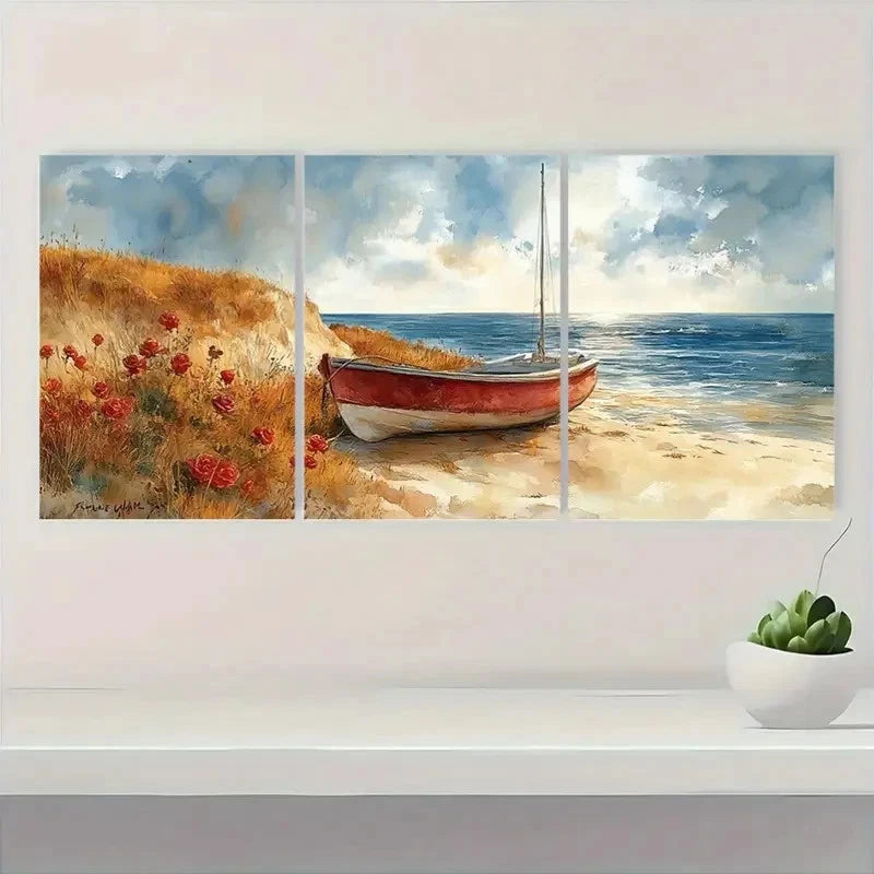 3pcs Cape Cod Coast Painting Sailboat  MN Wall Art Set Canvas Framed 60x90cm - High Quality Print 100% Australian Made Wall Canvas Ready to Hang - Bella Home Decor