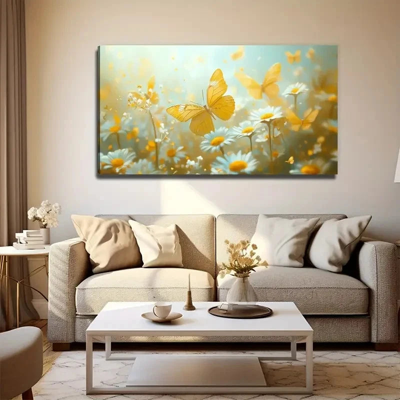 Chrysantheum And Butterfly Wall Art Canvas Office Home Room Framed 120x60cm