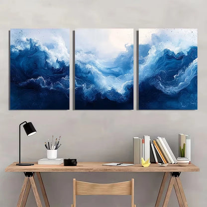 3pcs Cobalt Blue Modern Ocean Decor Painting  Wall Art Set Canvas Framed 50x70cm - High Quality Print 100% Australian Made Wall Canvas Ready to Hang - Bella Home Decor