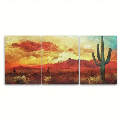 3pcs Large Cactus Desert Painting EY   Wall Art Set Canvas Framed 40x60cm - High Quality Print 100% Australian Made Wall Canvas Ready to Hang