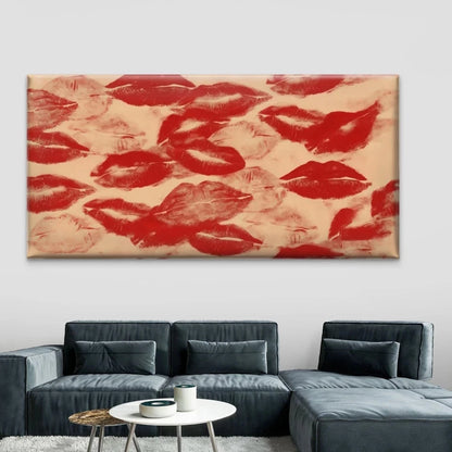 Red Lip & Red Abstract Wall Art Canvas Office Home Room Framed 120x60cm