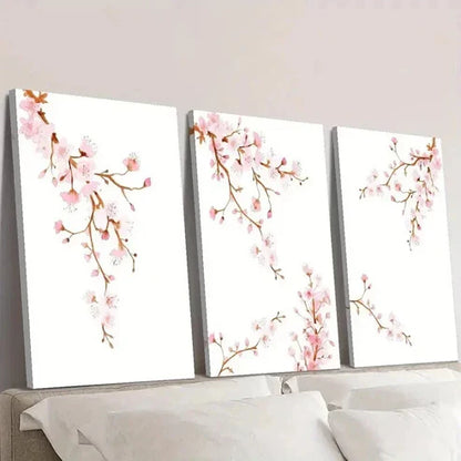 3pcs Vibrant Sakura Watercolor Branches Wall Art Canvas Unframed - High Quality Print 100% Australian Made Wall Canvas