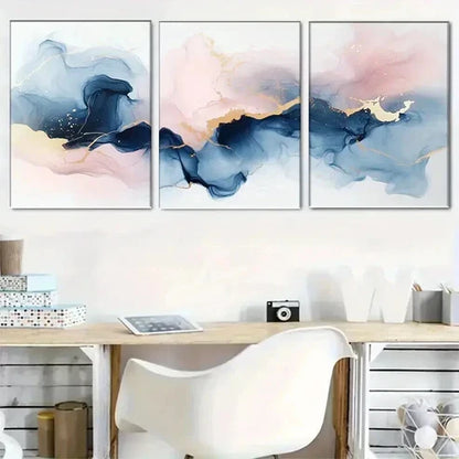 3pcs Abstract Ink Paintings In Shades Of Blue Perfect Wall Art Canvas Unframed – High Quality Print 100% Australian Made Wall Canvas - Bella Home Decor