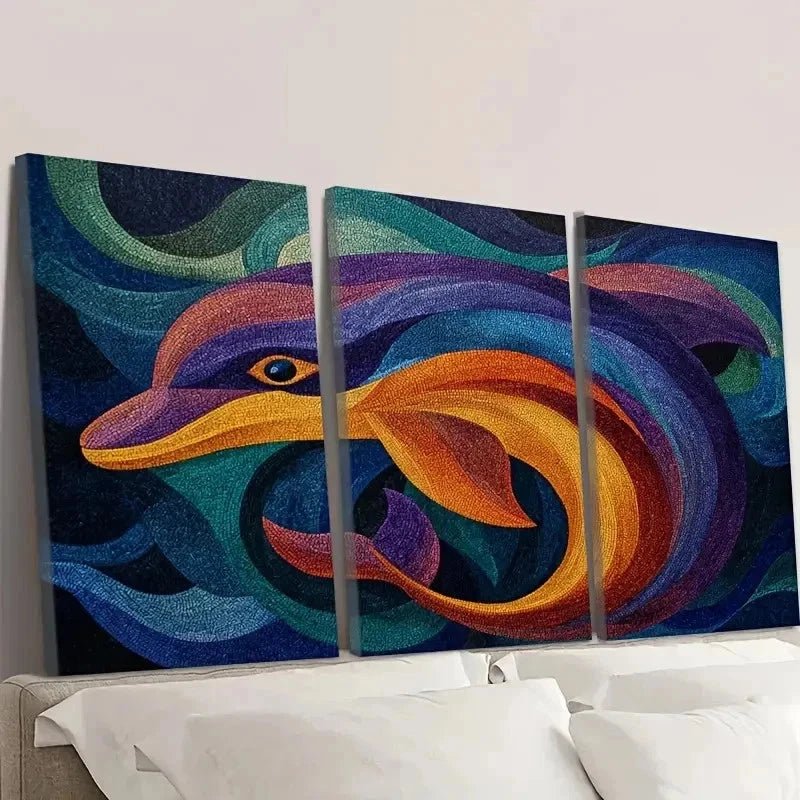 3pcs Abstract Dolphin Wall Art Set Canvas Framed 50x70cm - High Quality Print 100% Australian Made Wall Canvas Ready to Hang - Bella Home Decor