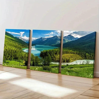 3pcs Vibrant Mountain & Lake Landscape Wall Art Set Canvas Framed 50x70cm - High Quality Print 100% Australian Made Wall Canvas Ready to Hang