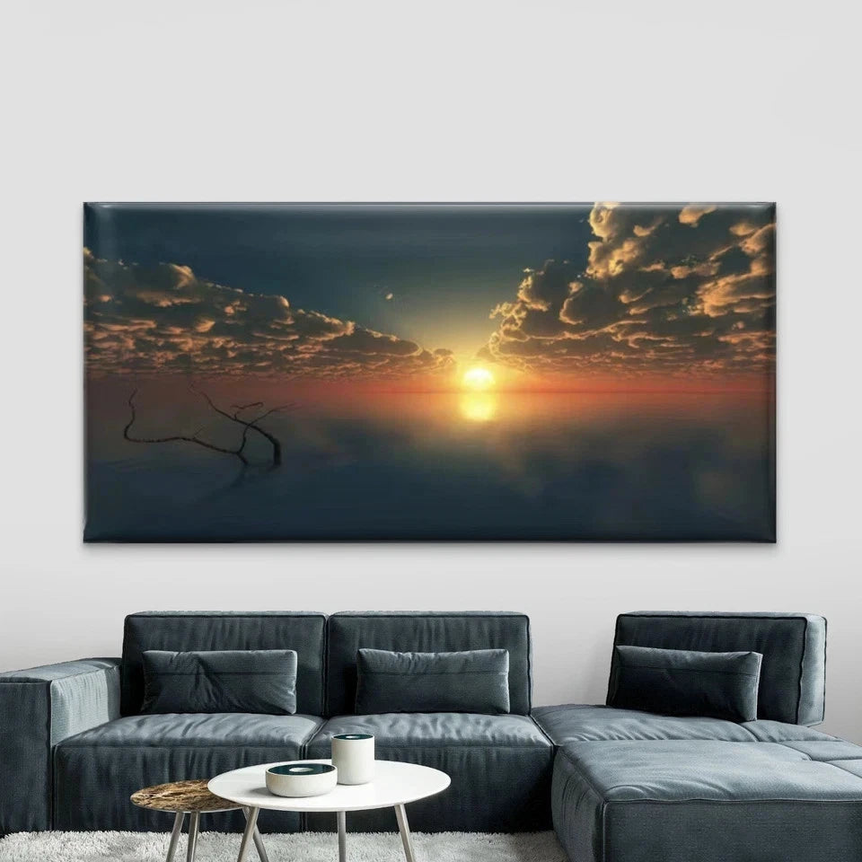Sunset Serene Natural Scenery Wall Art Canvas Office Home Room Framed 120x60cm