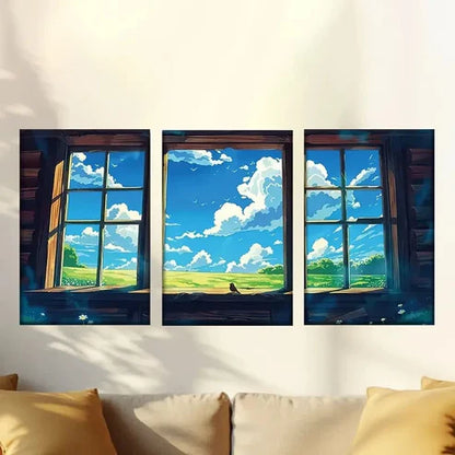 3pcs Sunny Summer Window Wall Art Canvas Unframed - High Quality Print 100% Australian Made Wall Canvas