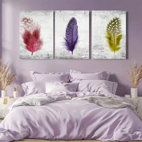 3pcs Colorful Abstract Feather Prints  Art Set Canvas Unframed - High Quality Print 100% Australian Made Wall Canvas - Bella Home Decor